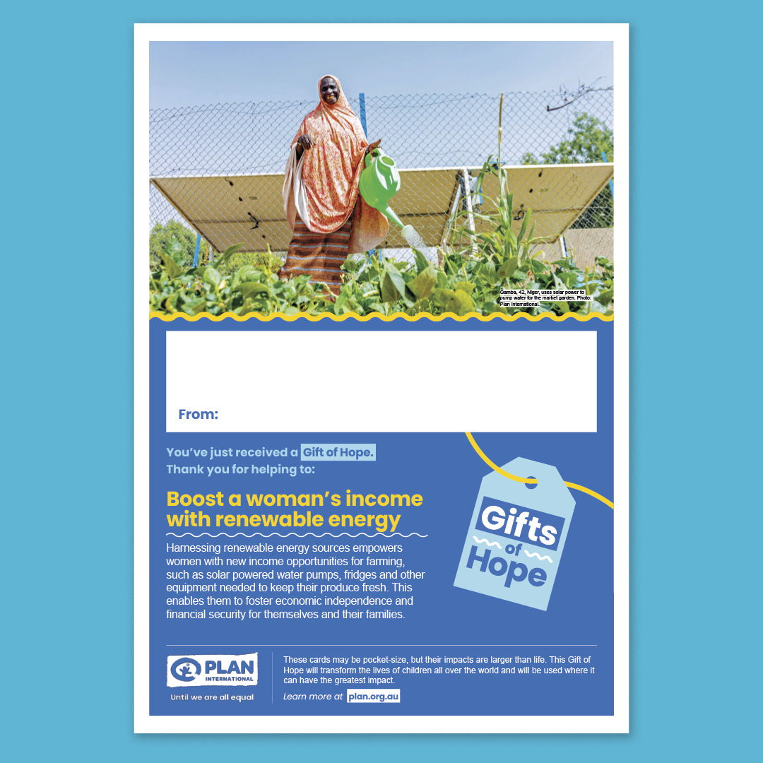 Boost a woman’s income with renewable energy | Gifts of Hope – Plan ...